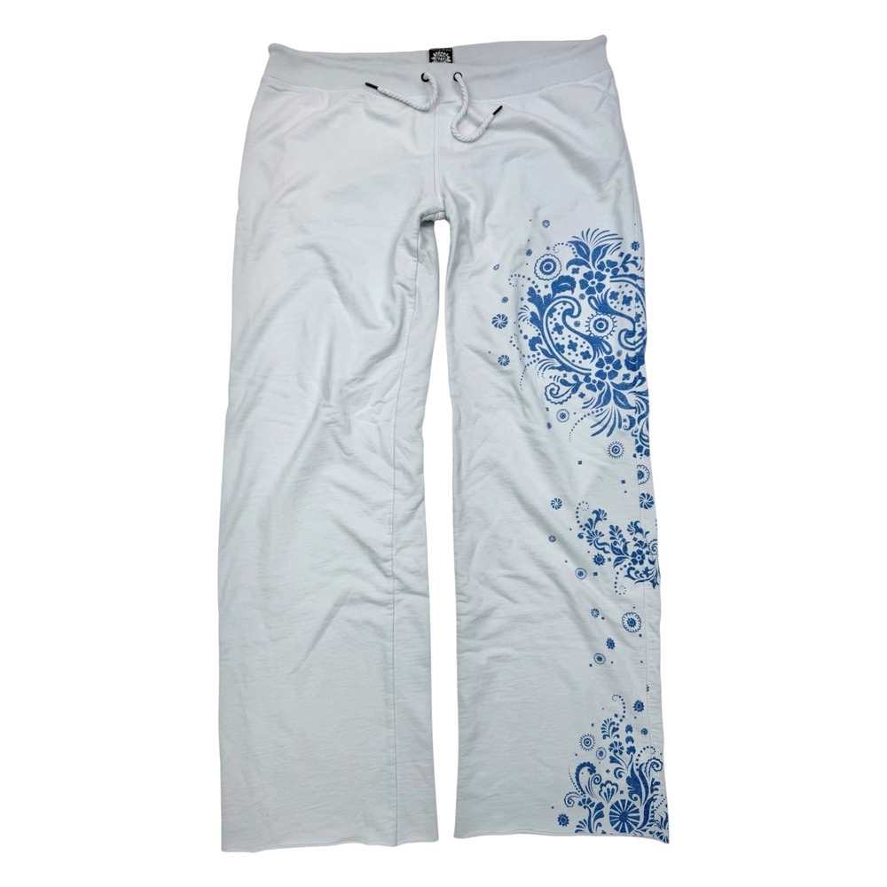 Vintage Y2K Lucky Brand Sweatpants Blue Design Tie Waist Grail Large